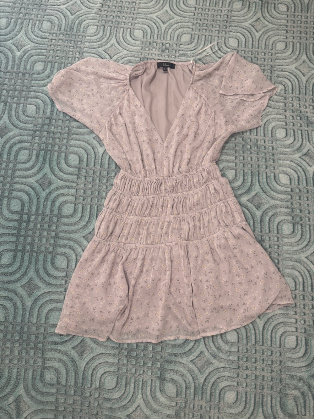 Lulu's Lilac Floral V-Neck Smocked Waist Mini Dress